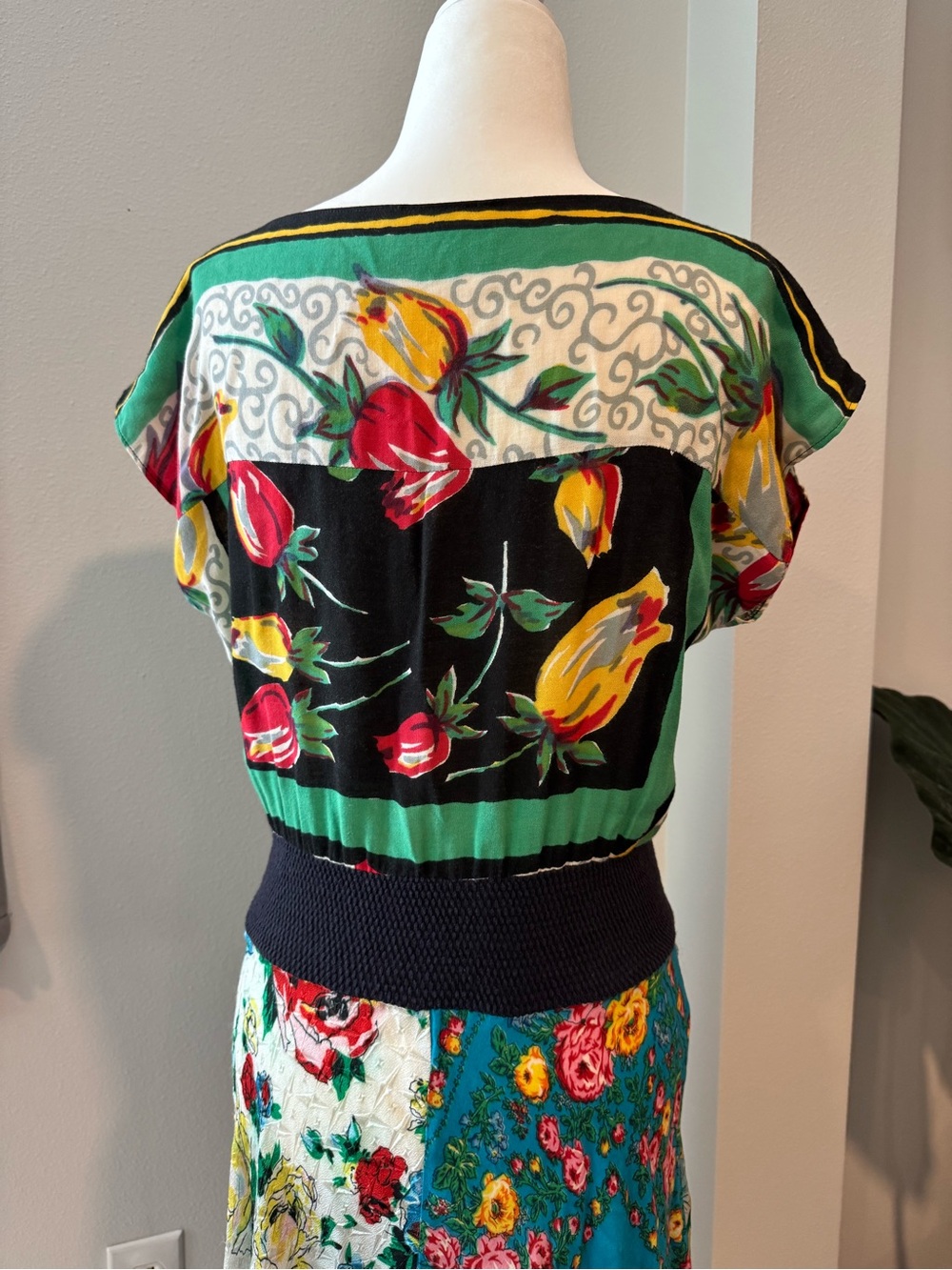 70s vintage handkerchief patchwork colorful asymmetric maxi dress size medium - Picture 8 of 15